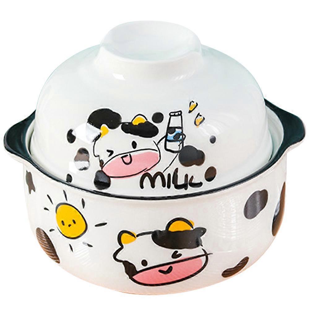 Ceramic Noodle Bowl With Cow Pattern For Daily Use Featuring Round Shape 17X17Cm 1Set
