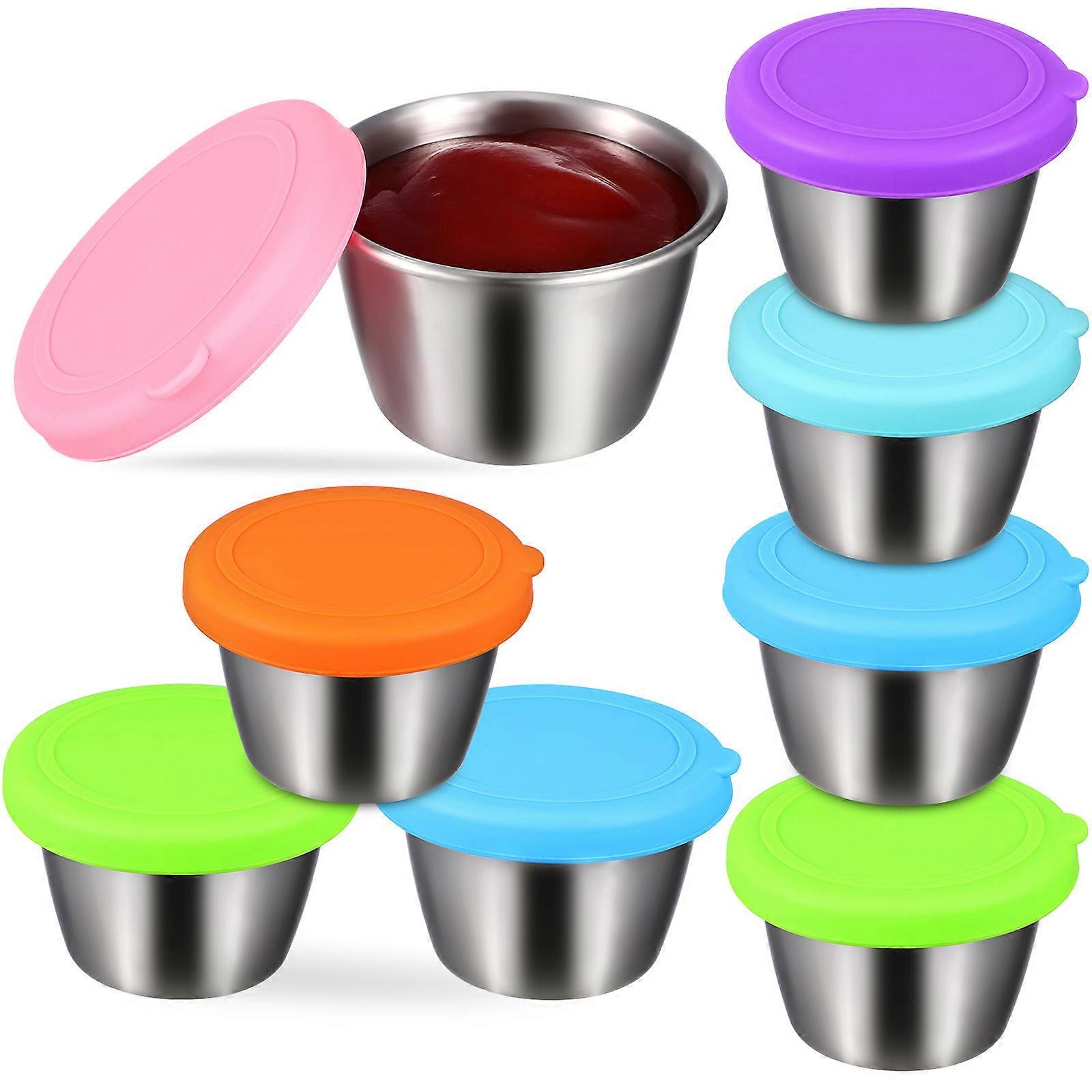8pcs Dressing Containers with Silicone Lids, Leak Proof Sauce Cups for Ketchup, Mustard, Salad Dressing, Ideal for Home, Parties, Outdoor Use