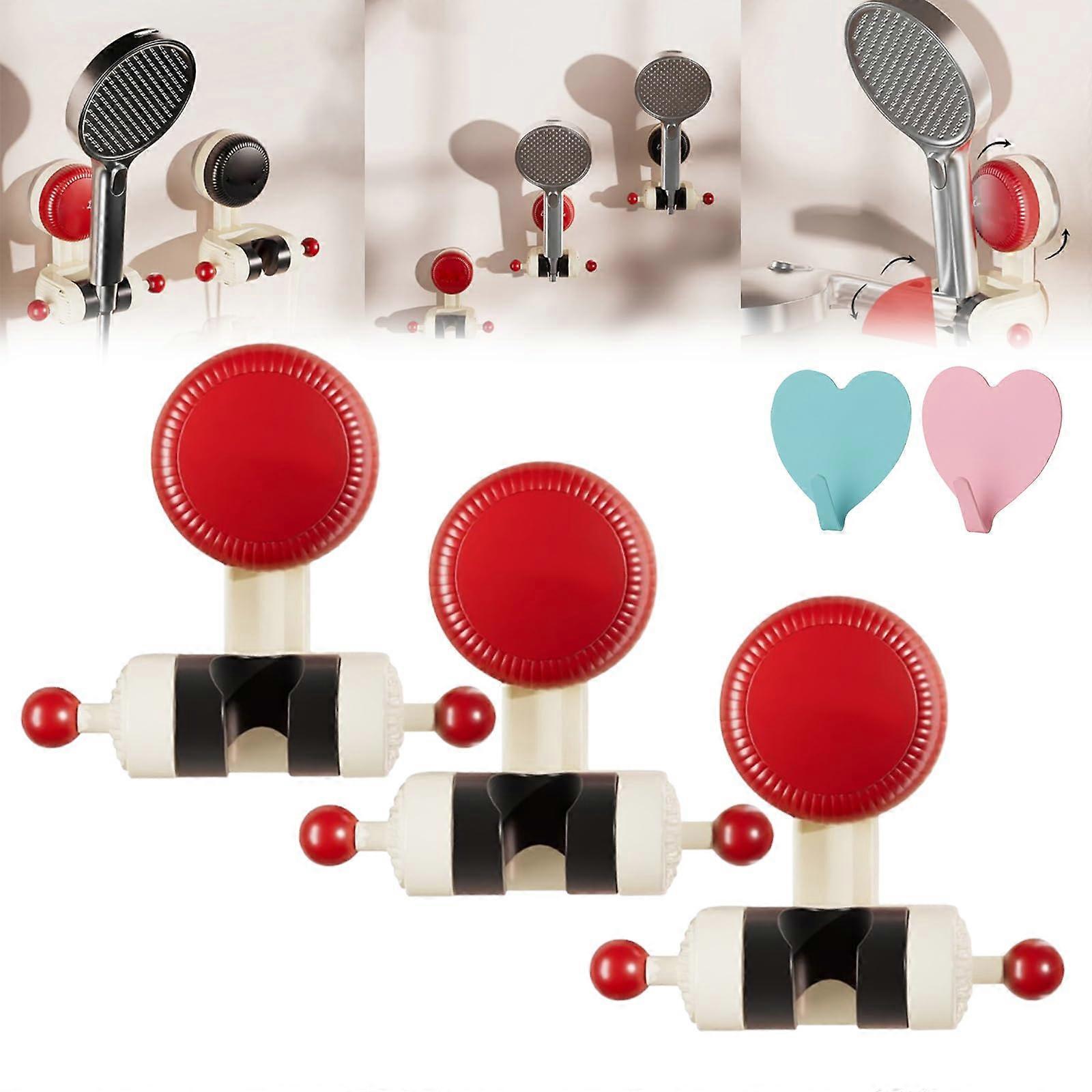 Adjustable Shower Holder with Suction Cup - 70 Degree Handheld Shower Head Mount Bracket, Removable Wall Stand, 3pcs Red