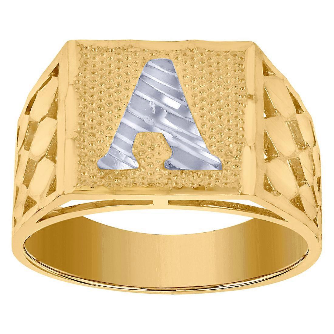 10k Two tone Gold Unisex Letter Name Personalized Monogram Initial a Band Ring 11.8x13.10mm Wide Size 8.5-Ring for Women