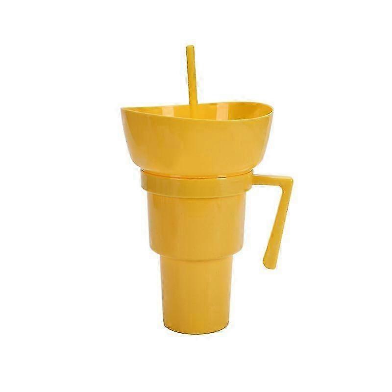 Popcorn Cup with Handle 2 in 1 Cup Bowl Combo with Straw Travel Snack & Drink Cup Leakproof Snack Cup Multiple Functions Cup Reusable PVC Snack and Dr