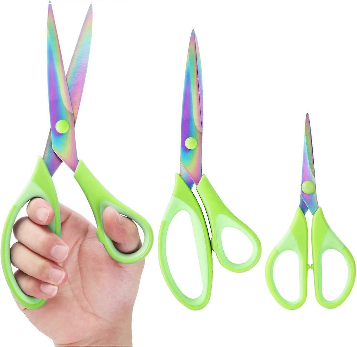 3-Pack Green All-Purpose Scissors - Titanium Blades, Soft Grip for Office, Craft & Household Use