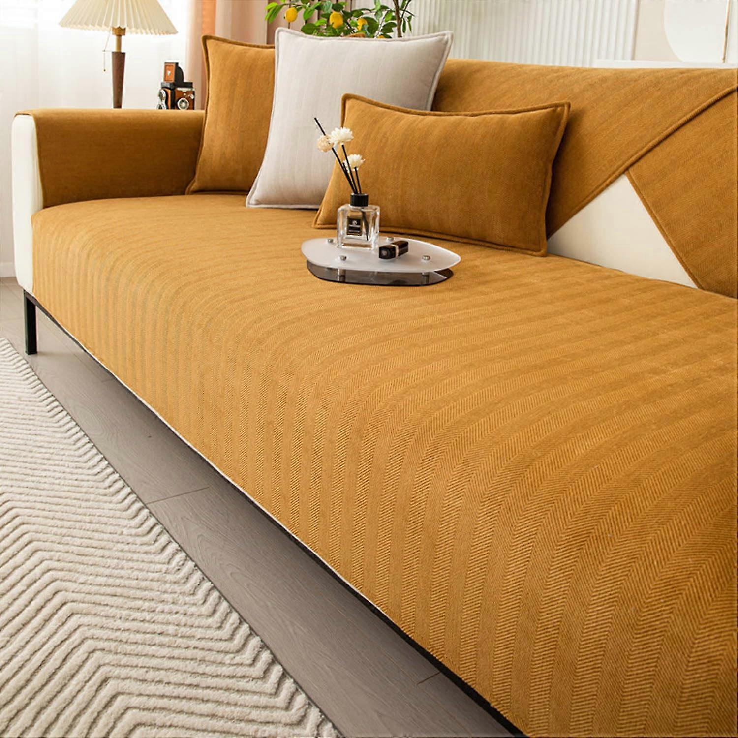 Chenille Sofa Cover for 1 2 3 Seater, NonSlip L Shape Sofa Slipcovers, Soft and Cozy Washable in Khaki