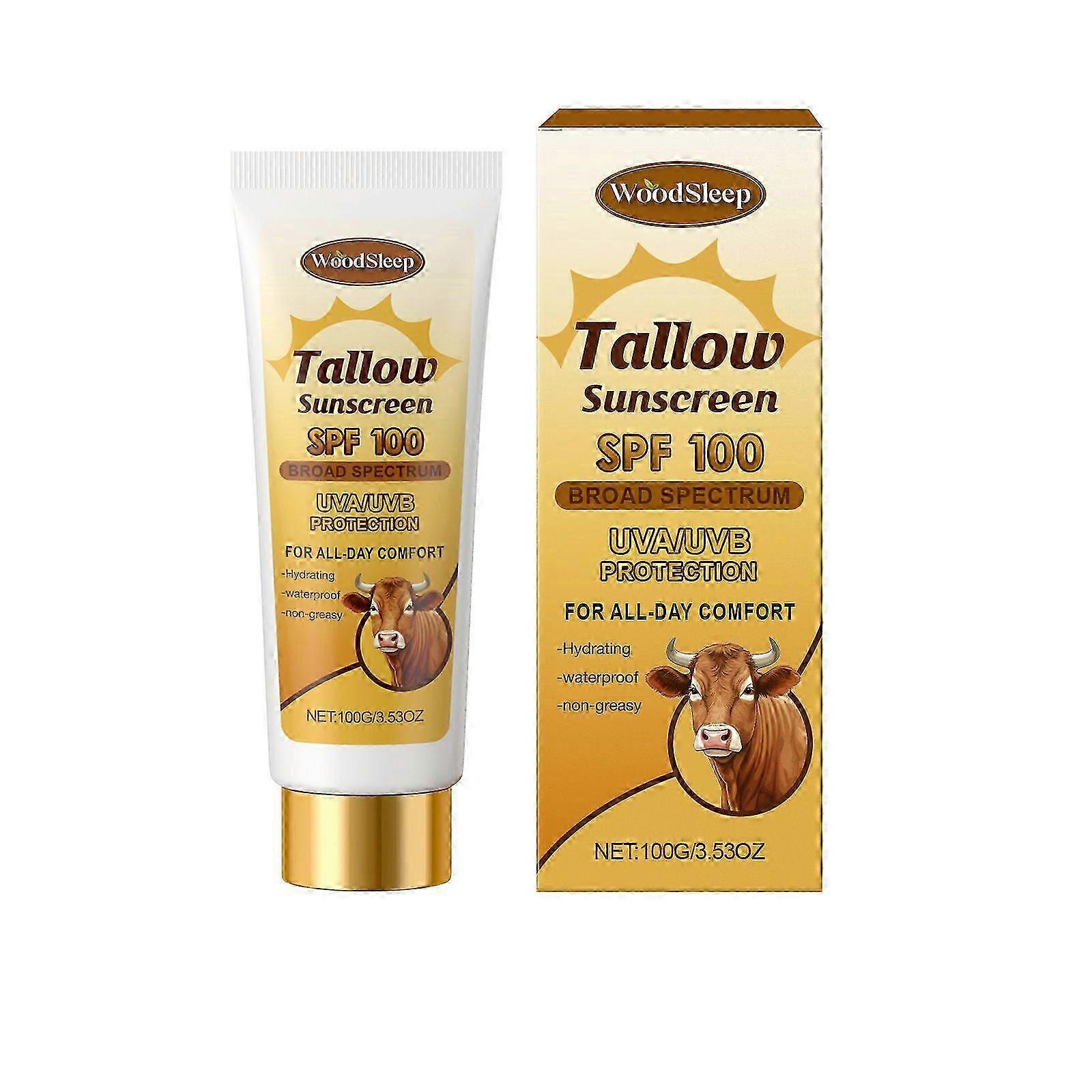Beef Tallow Sunscreen, SPF 100 Natural Beef Tallow Sunscreen for Face and Body, Deep Hydration Moisturizing & No Sticky Sunscreen Suitable for All Ski