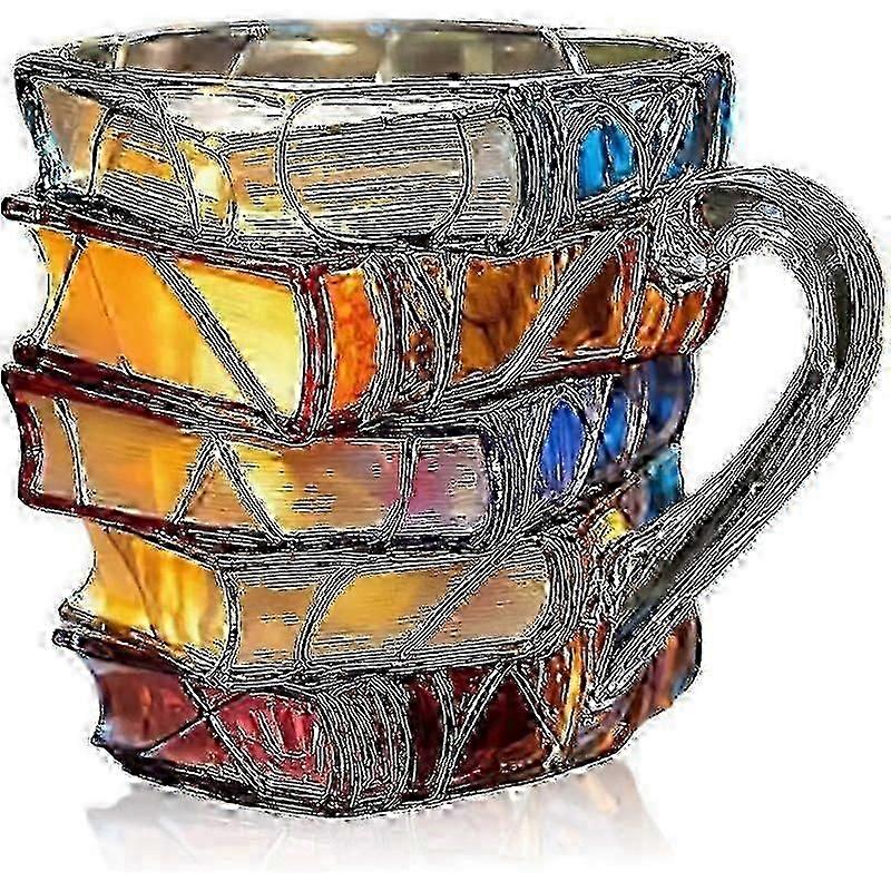 ペイントされたブックマグ、手作りの色付きガラスブックコーヒーマグ、斬新でユニークなカラフルなアクリルブックスタック型コーヒーカップ、読書愛好家へのギフト