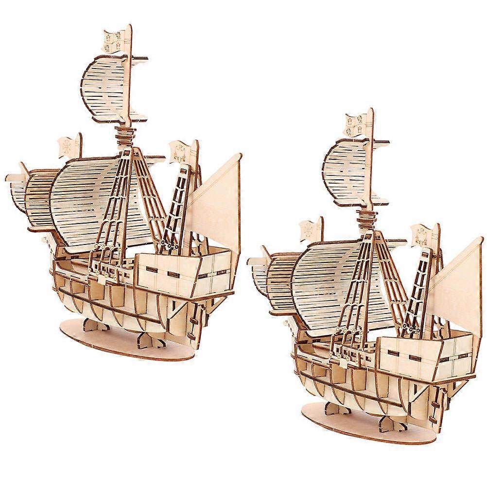 Wooden Sailboat Puzzle 2 Sets Easy Assembly Educational DIY Model Kit for Adults Creative