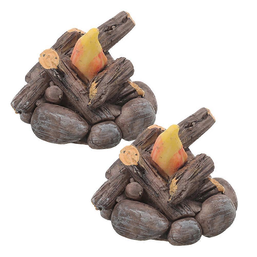 Micro Landscape Decor Miniature Resin Campfire Figurines for Home Use 2Pcs