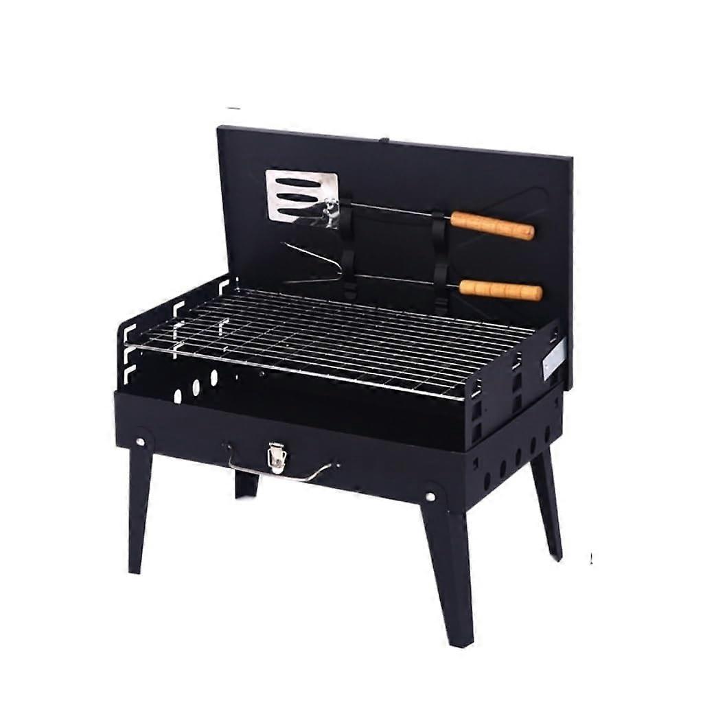 Portable Barbecue Grill With Builtin Tool Box Foldable Storage Black
