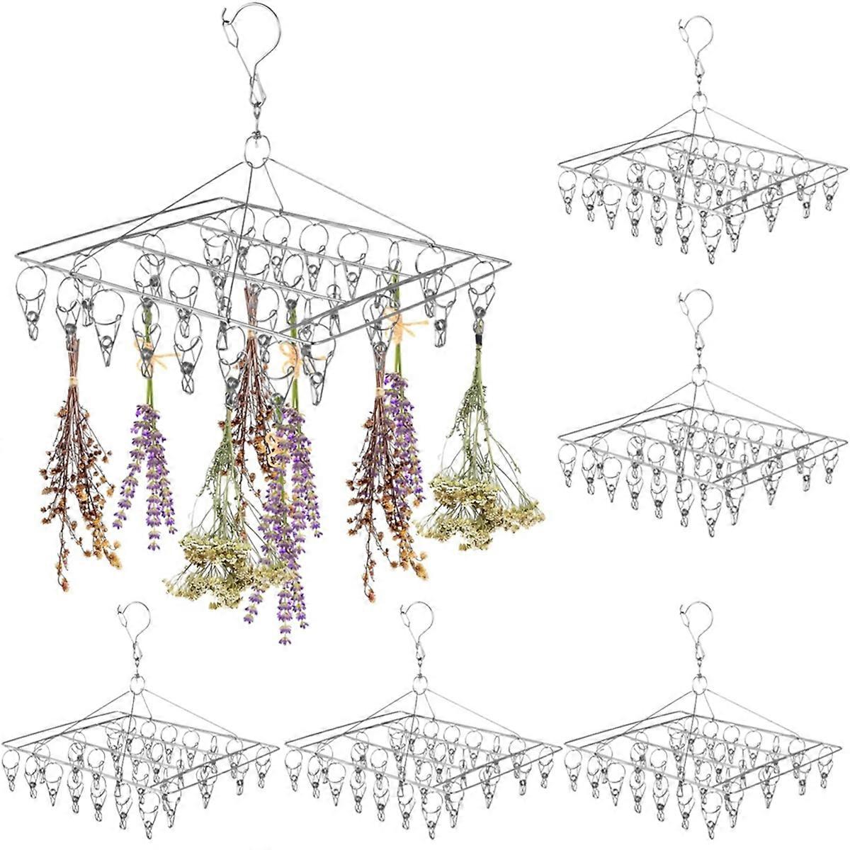 6pcs Stainless Steel Herb Drying Rack with 30 Clips, Windproof, Space-Saving for Aromatic Herbs, Spices, Tea Leaves