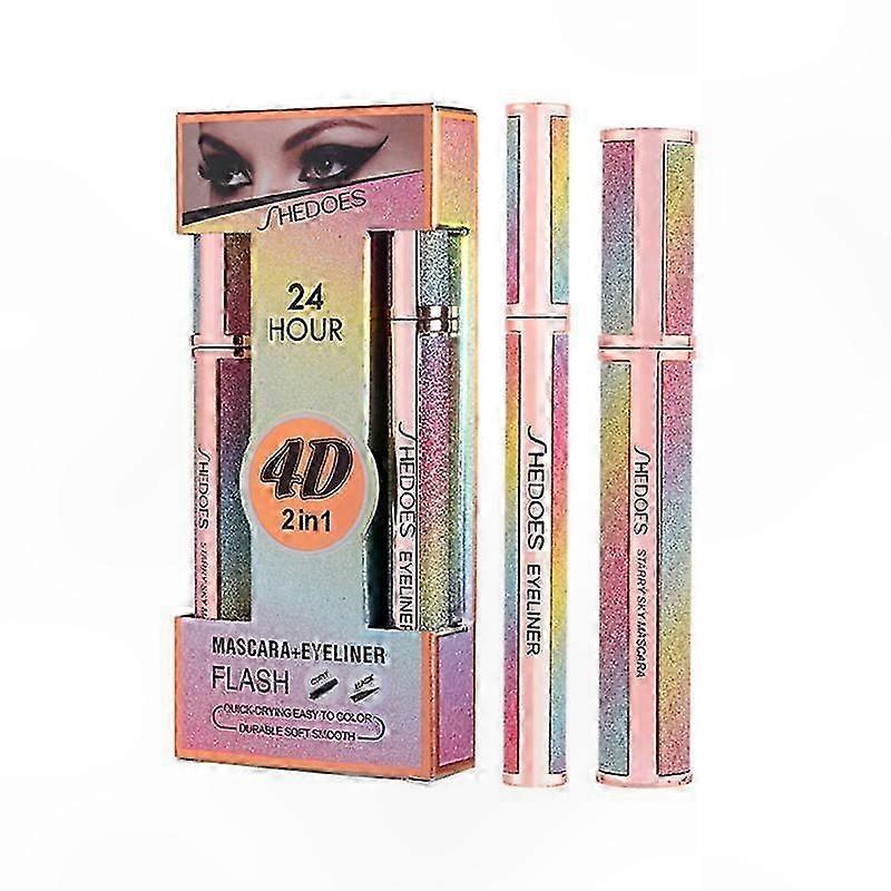 4D Volumizing Mascara and Eyeliner for Thick, Curled, and Natural Lashes with Smooth Application Non-Blooming Formula
