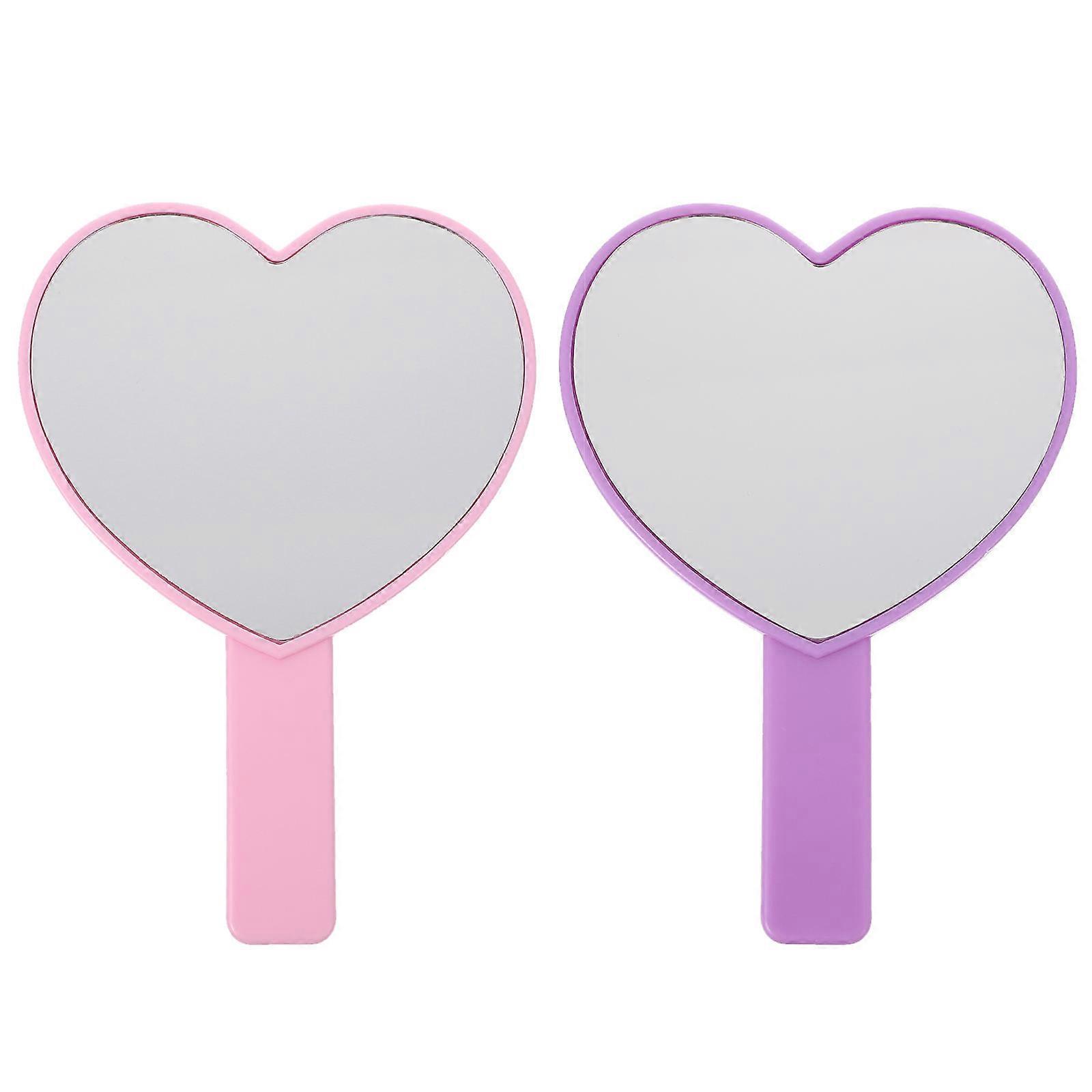 Handheld Vanity Mirror in Heart Shape for Makeup in Purple Color Made of ABS 2 Pcs