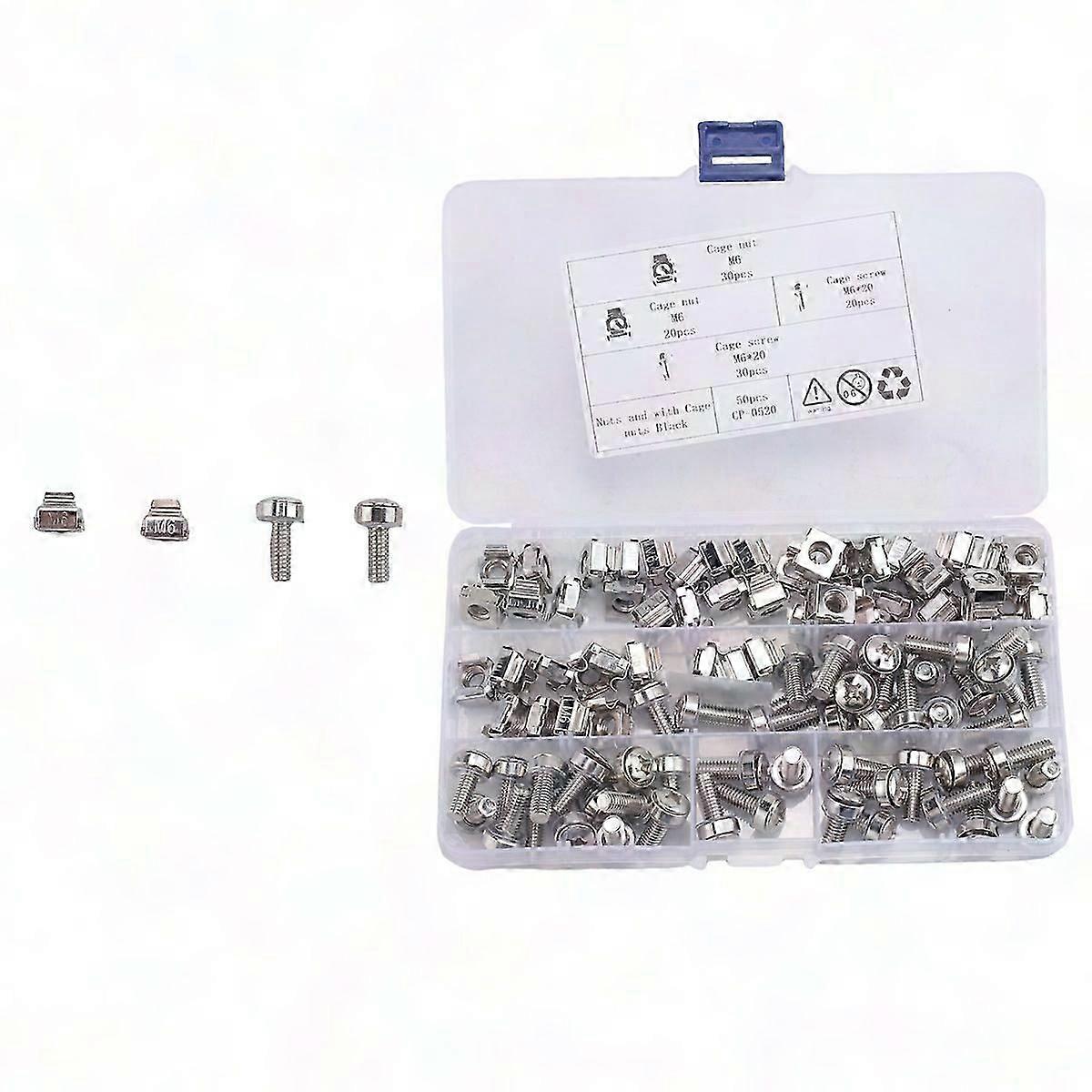 50 Sets M6 Square Hole Hardware Cage Nuts & Mounting Screws Washers for Server Rack and Cabinet (M6 x 2)