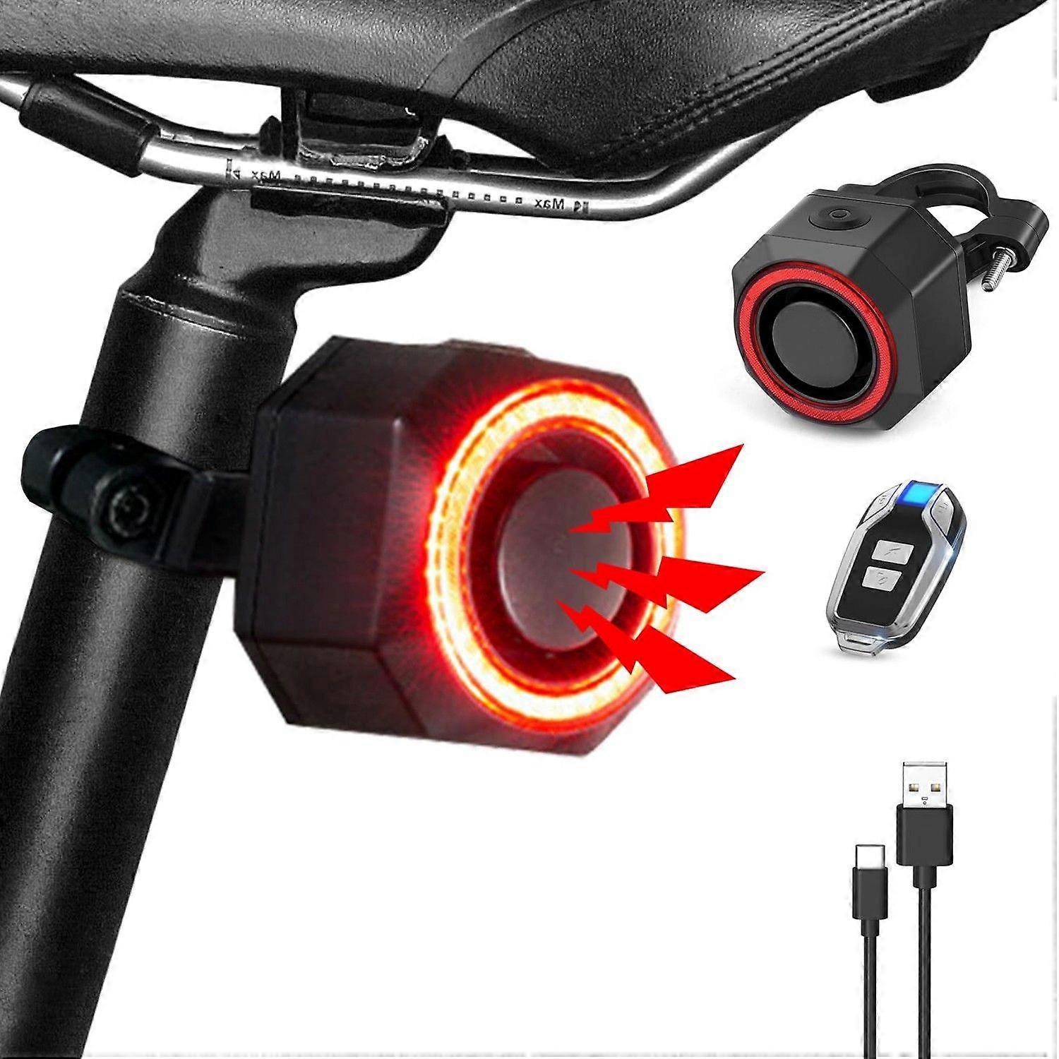 Smart Bike Tail Light USB Rechargeable, 110 dB Anti Theft Bike Alarm Bike Lights for Night Riding, 4 Light Modes Bicycle Tail Light with Wireless Remo