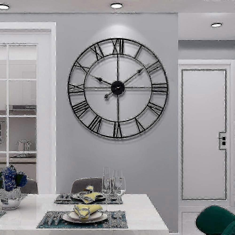 Large Round Metal Wall Clock with Quiet Movement, Battery Operated