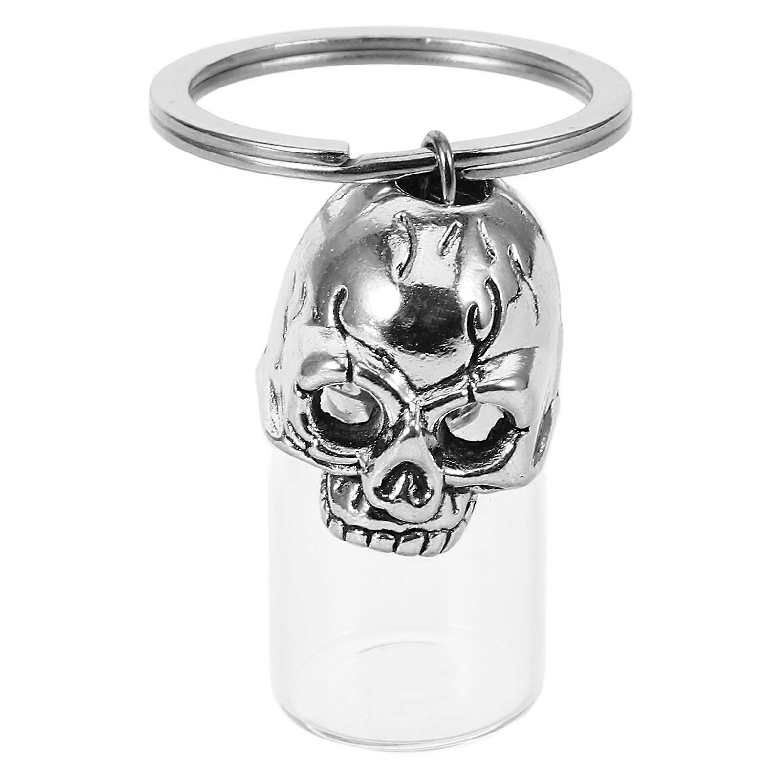 Skull Key Chain Pendant for Urn Ash Holder Metal and Glass