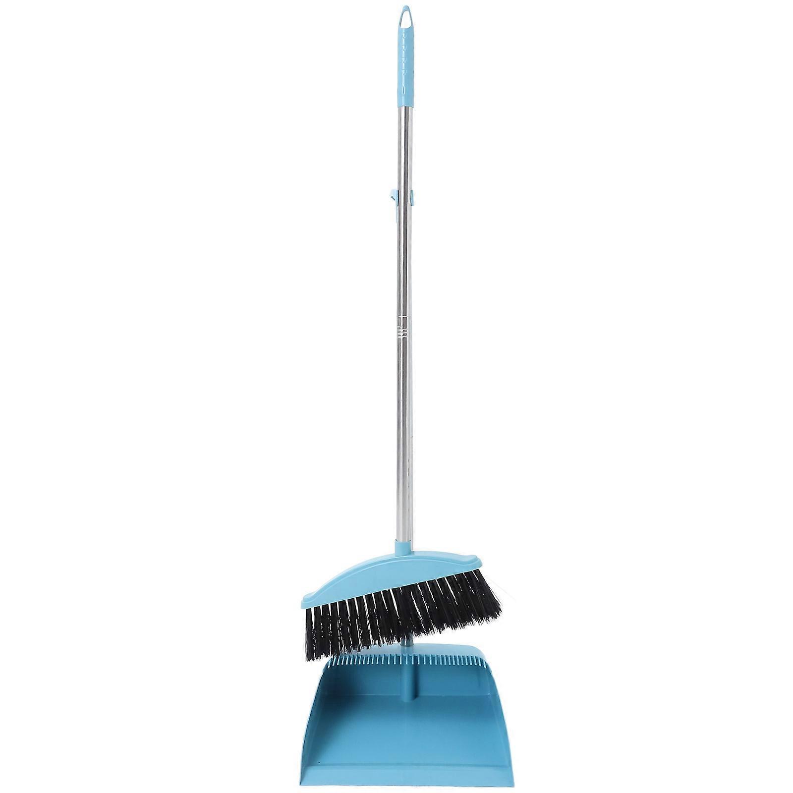 Blue Broom and Dustpan Set with Long Handle for Indoor Cleaning 1Set