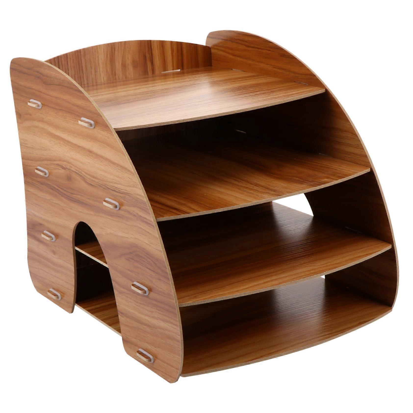 Wooden Desktop File Organizer MultiLayer Storage Rack Smooth Surface For Office Documents And Letters Space Saving Rack