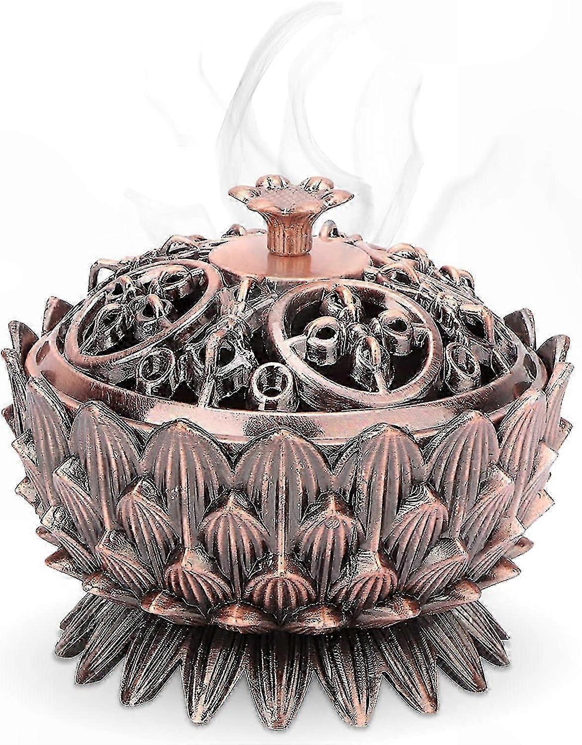 Red Lotus Pattern Incense Burner for Home and Office Decor Small Flat Top Charcoal Holder Censer