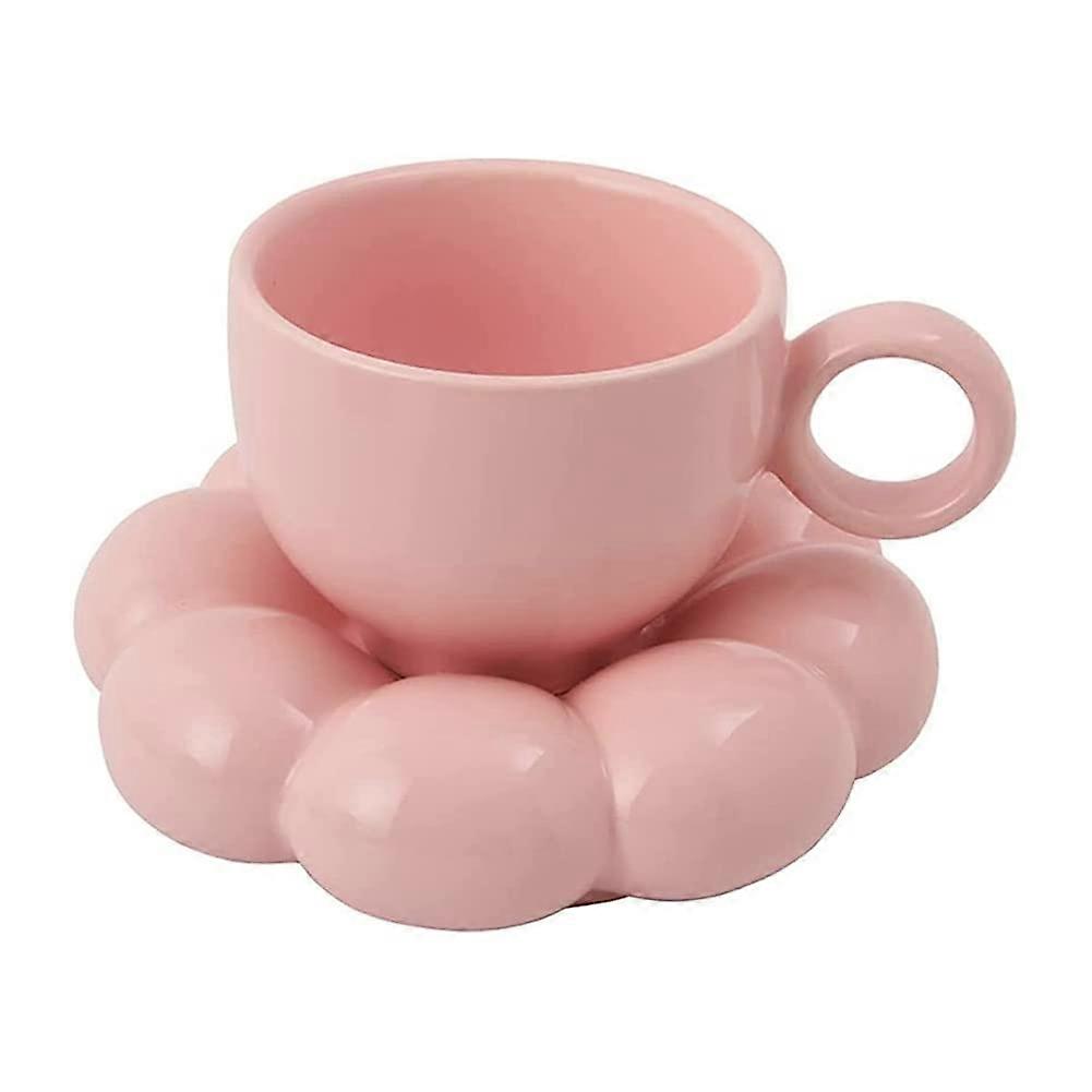 Flower Coffee Cup Saucer Set Sunflower Saucer Latte Cups 6.7 Oz Pink
