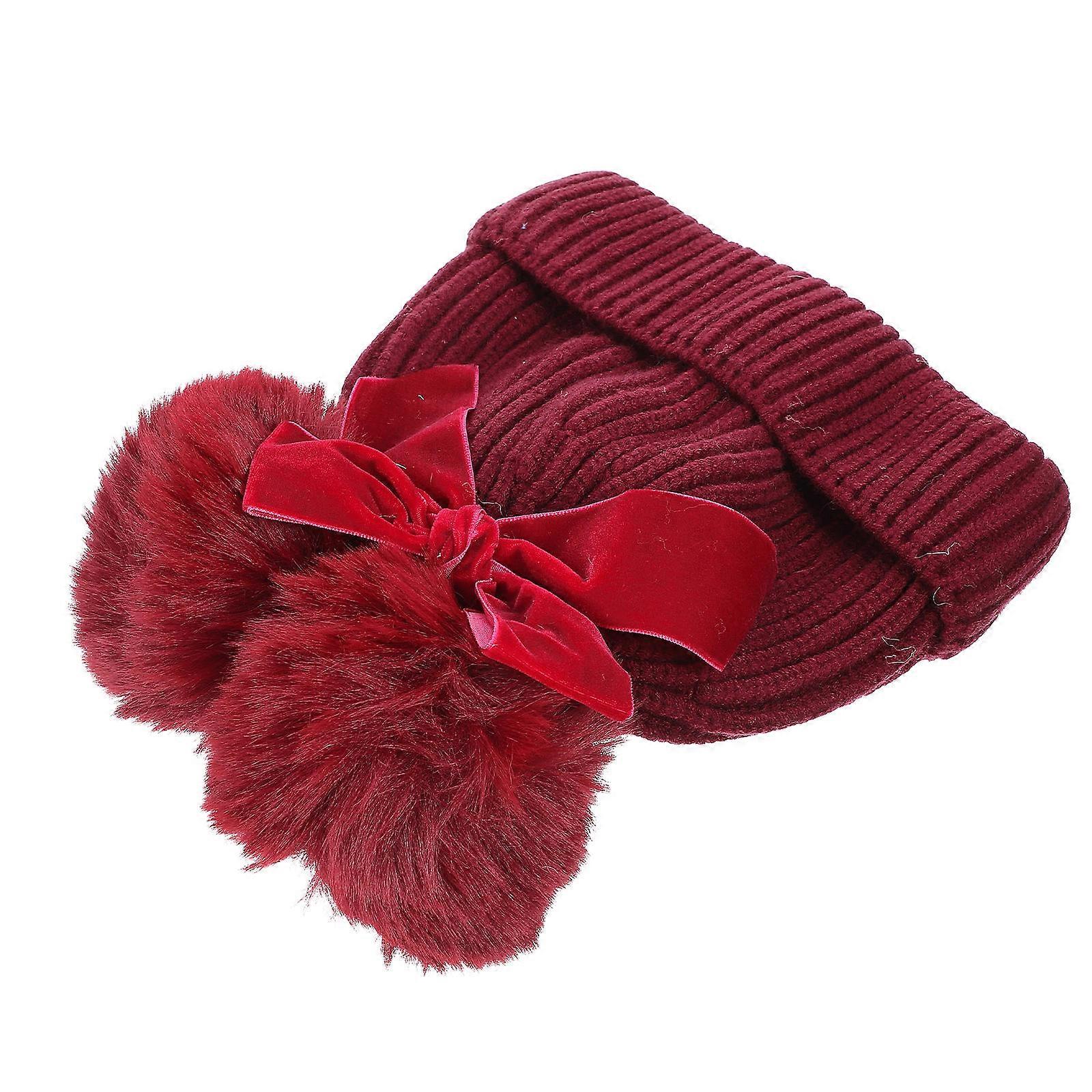 Dark Red Bow Knitted Hat for Kids Use 1Pcs Children Winter Hat