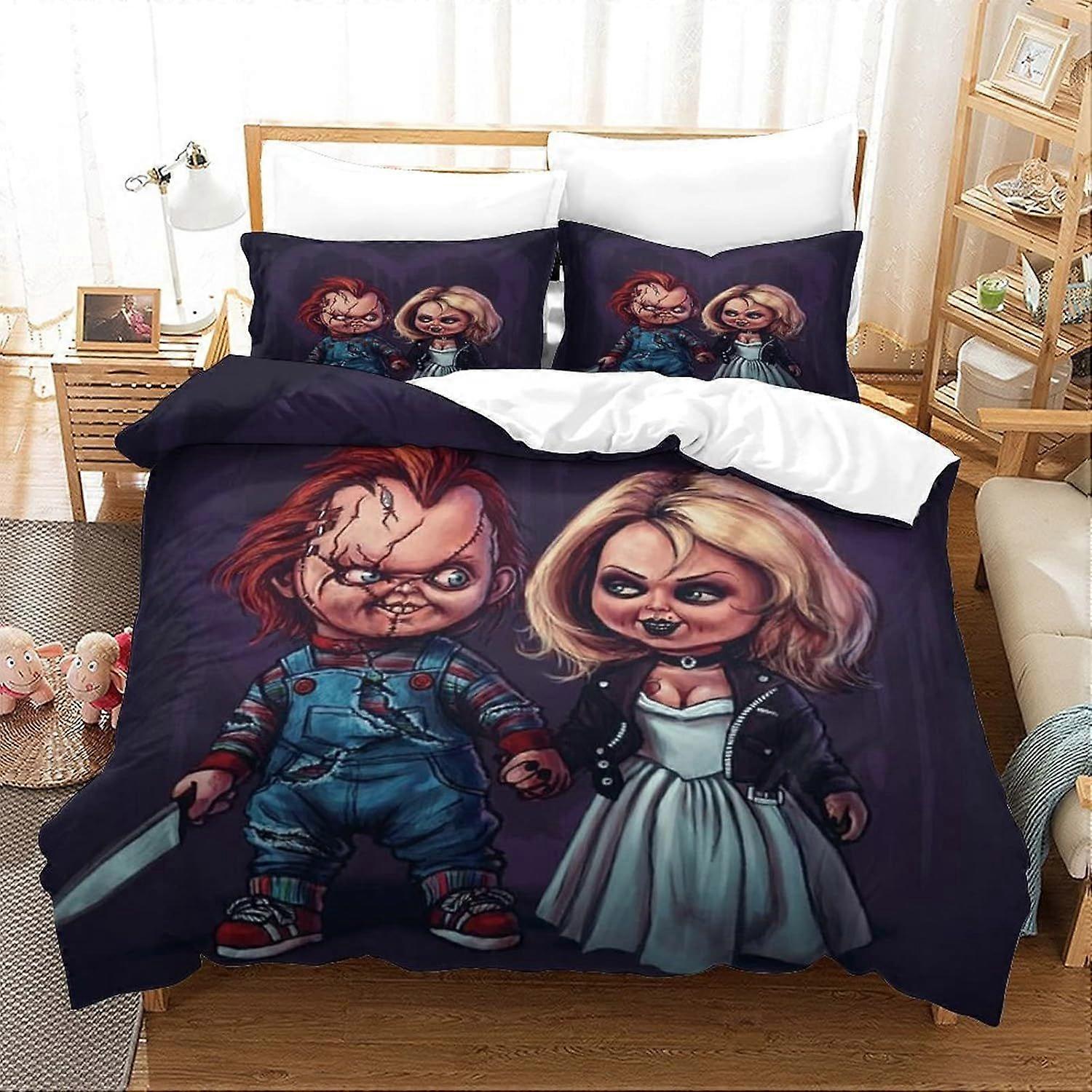 AM1161 Chucky Zestaw pościeli Puppet Horror Doll Pokrowiec na kołdrę Poszwa na kołdrę z nadrukiem 3D dla dzieci Chłopcy Dziewczęta Dorośli Narzuta Pokrowiec Pokój Decor Double200x200c