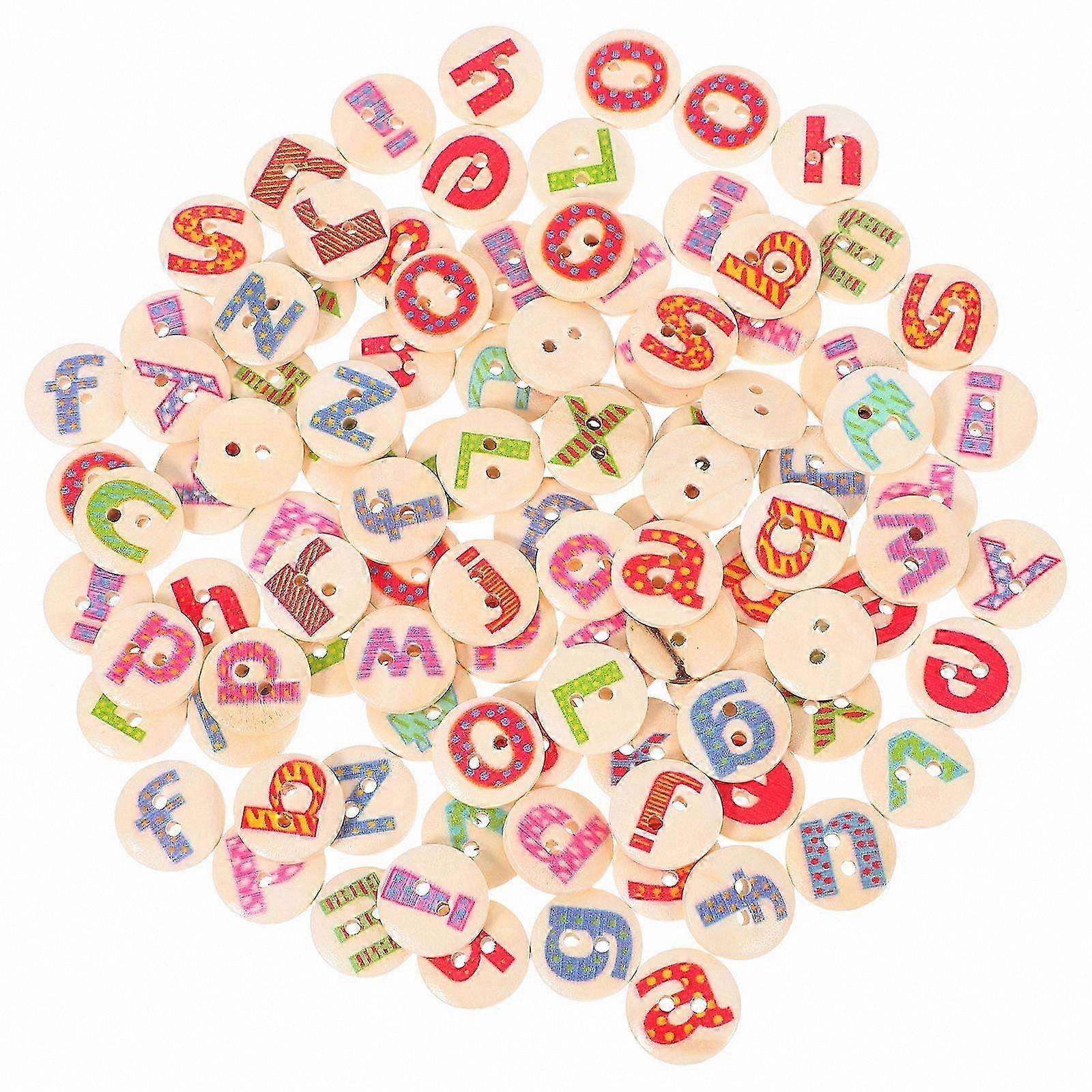 15mm Wooden Alphabet Buttons for Crafts, Two-Hole Decorative Buttons for Artists