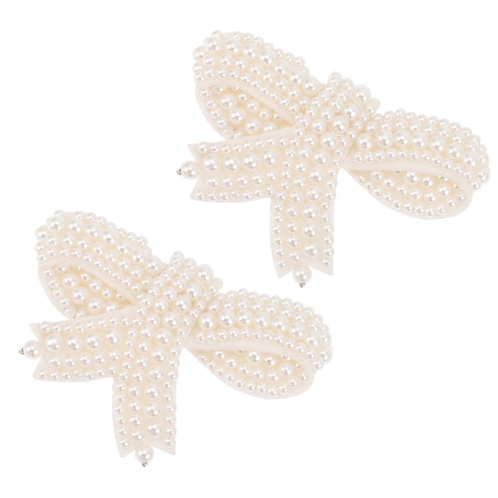 Pearl Bowknot Buttons Embellishments Buttons for Decoration 2Pairs White Fabric