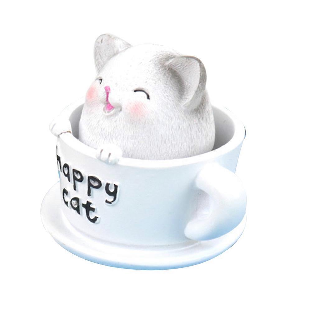 Car Interior Decoration Teacup Cat Figurines for Desktop Use