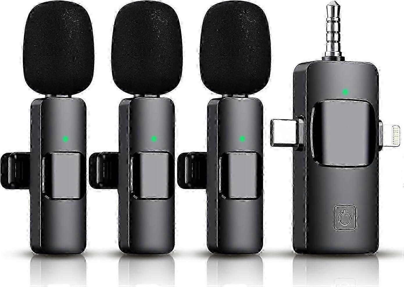 3 in 1 Wireless Lavalier Microphone for iPhone, iPad, Android, Camera,12-Hour