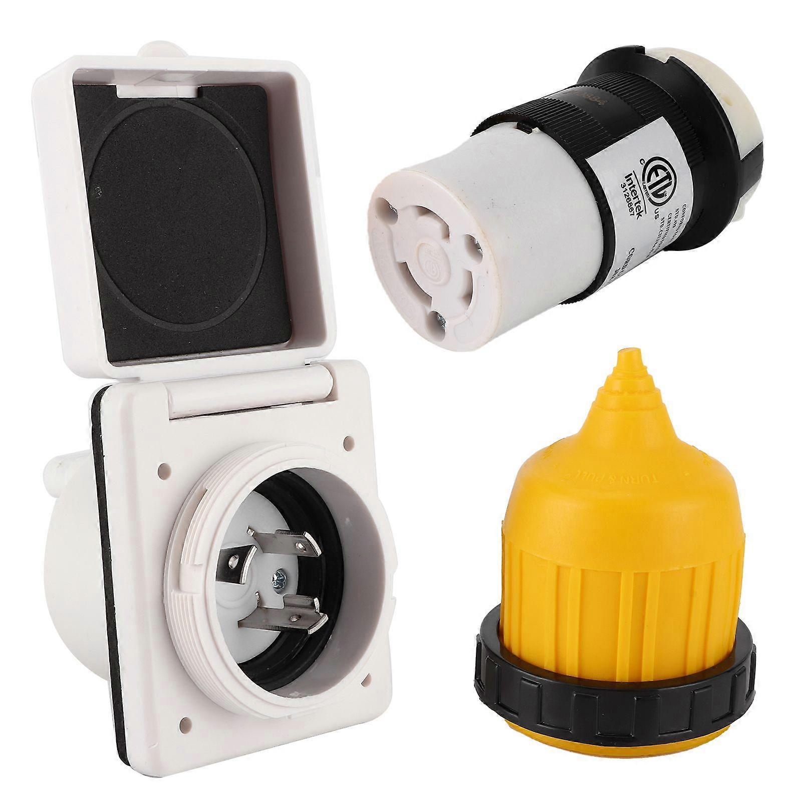 3pcs 30 AMP RV Power Inlet Kit Cord End Connector Twist Lock US Plug with Waterproof Cover