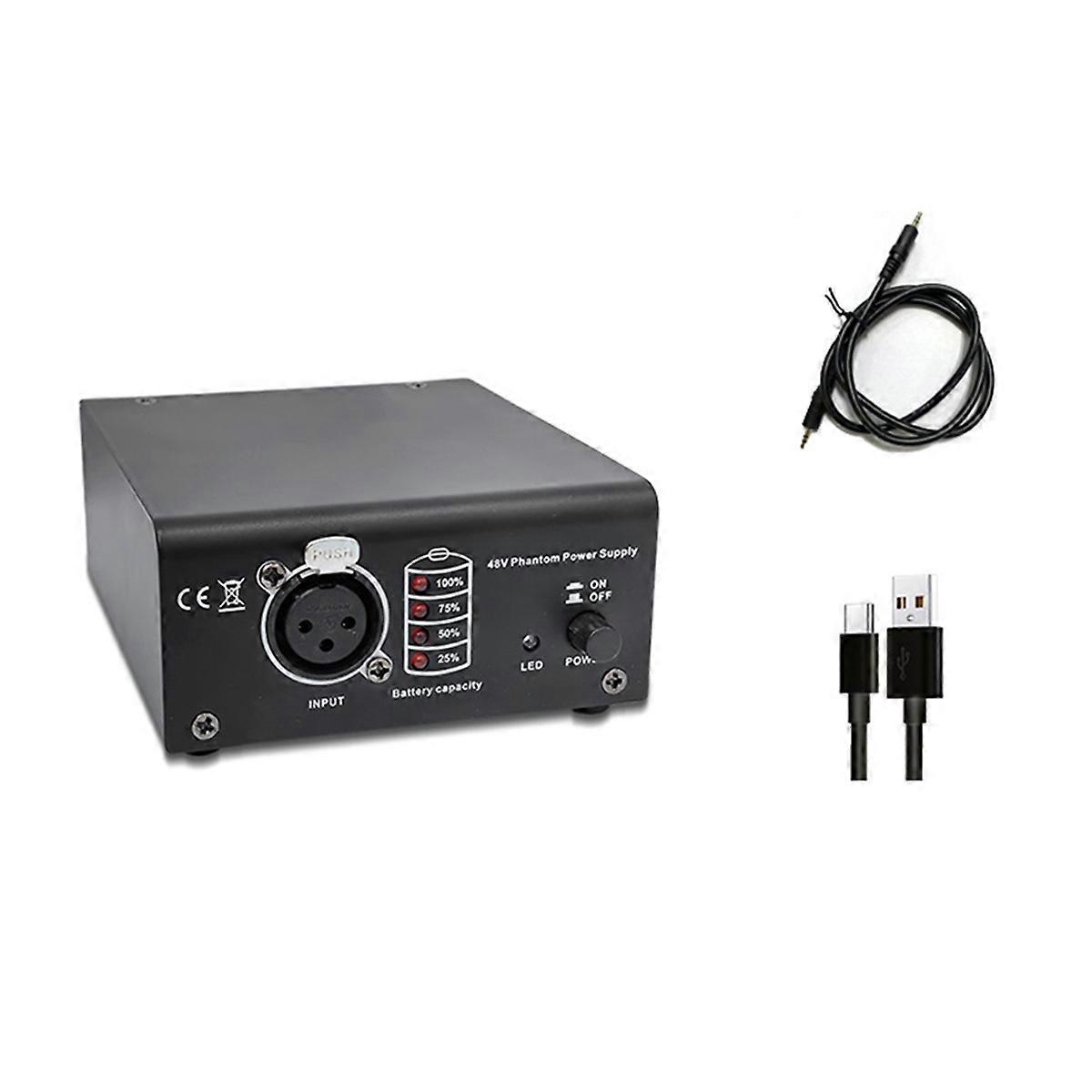 1-Channel High Power 48V Phantom Power Supply with 3.5mm Cable