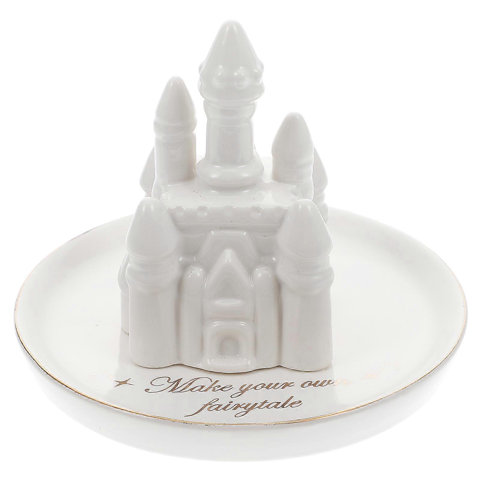 Jewelry Organizer Plate Ceramic Castle Model for Storage 2Pcs