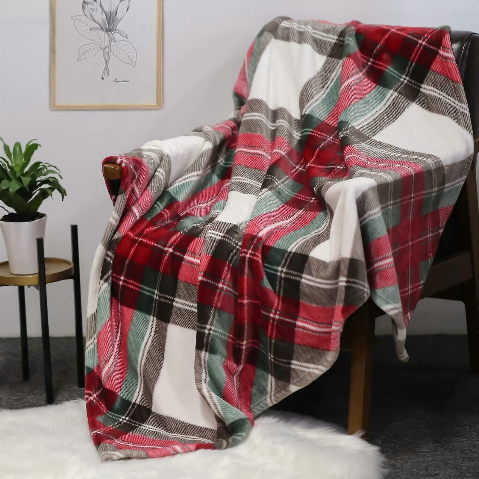 Ultra Soft Throw Blanket with Plaid, Cozy Flannel Fleece Luxury Blanket for Bed,