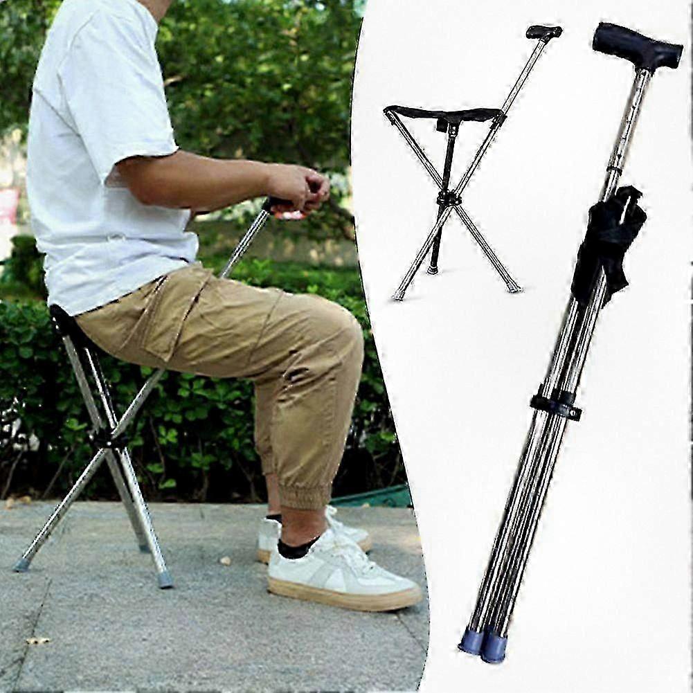 Folding Cane Chair With Seat For Seniors And Disabled, Heavy Duty Adjustable Walking Stick For Outdoor Use, Stable Comfortable Support