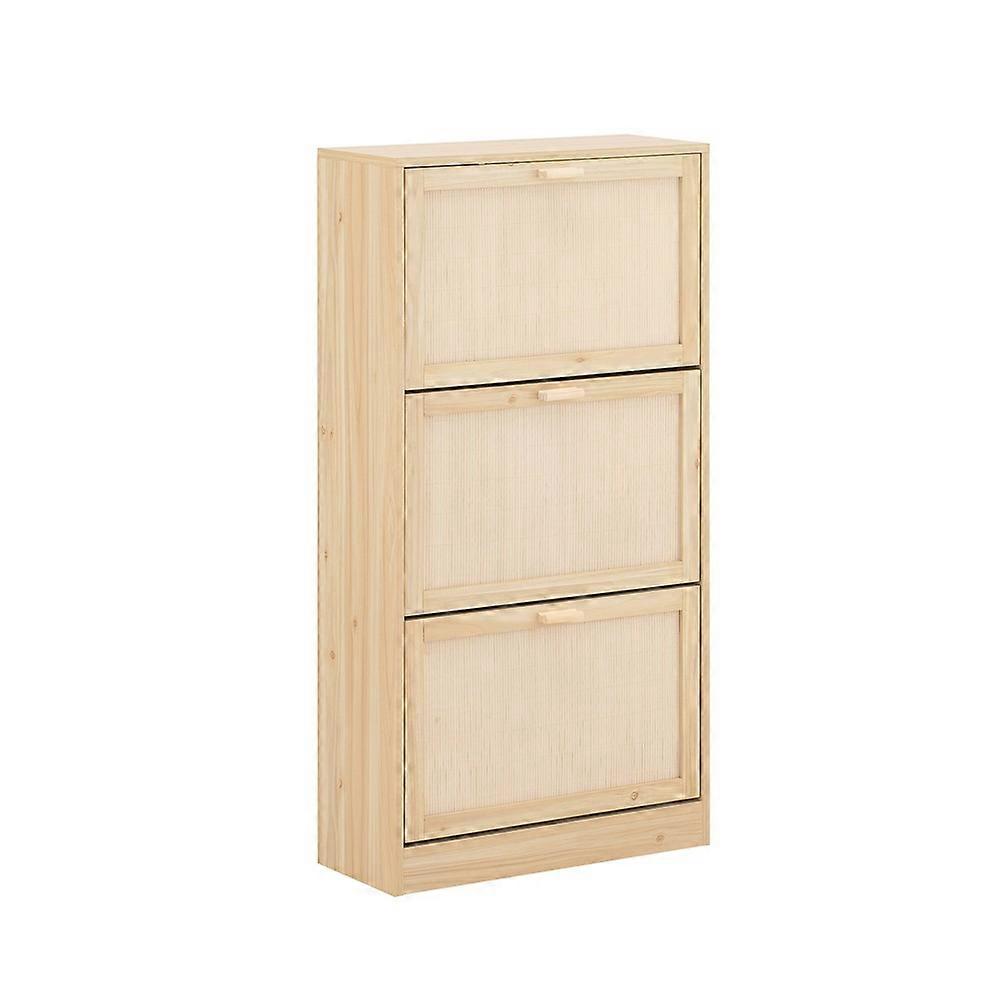 خزانة أحذية بثلاثة أدراج قابلة للطي مع أبواب منسوجة من الخيزران، بتصميم خشبي، رف أحذية قائم بذاته، منظم خزانة تخزين الأحذية، SoBuy FSR159-N