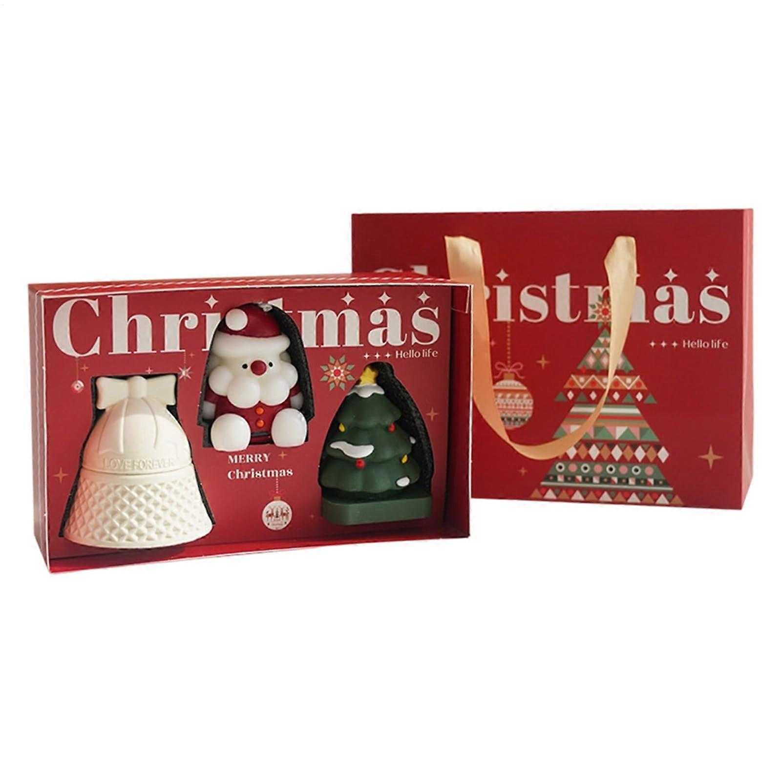 Winter Scented Candle Set of 3 with Bell Tree Design for Holiday Table Decoration and Home Party