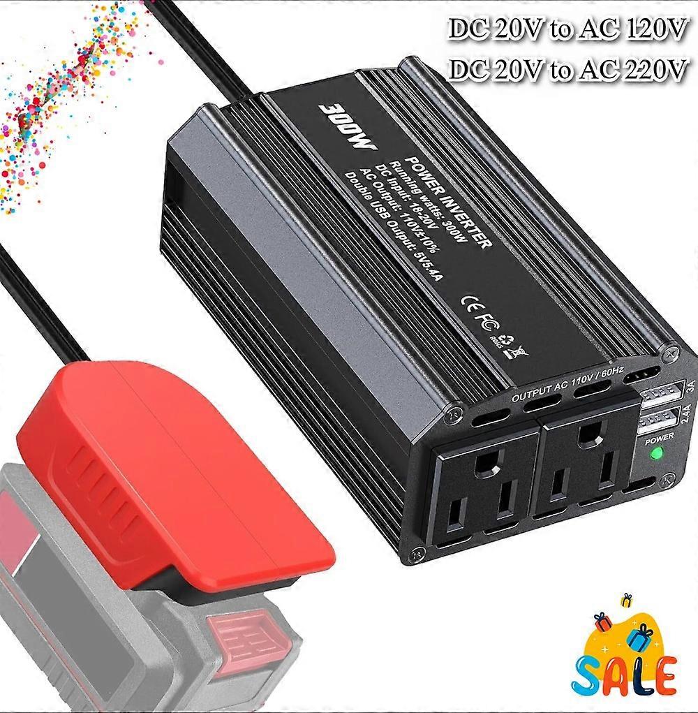 300W Power Inverter DC 20V to AC 220V 120V for Bauer 20v Battery Inverter Portable Power Station Generator with 2 AC 2 USB Ports