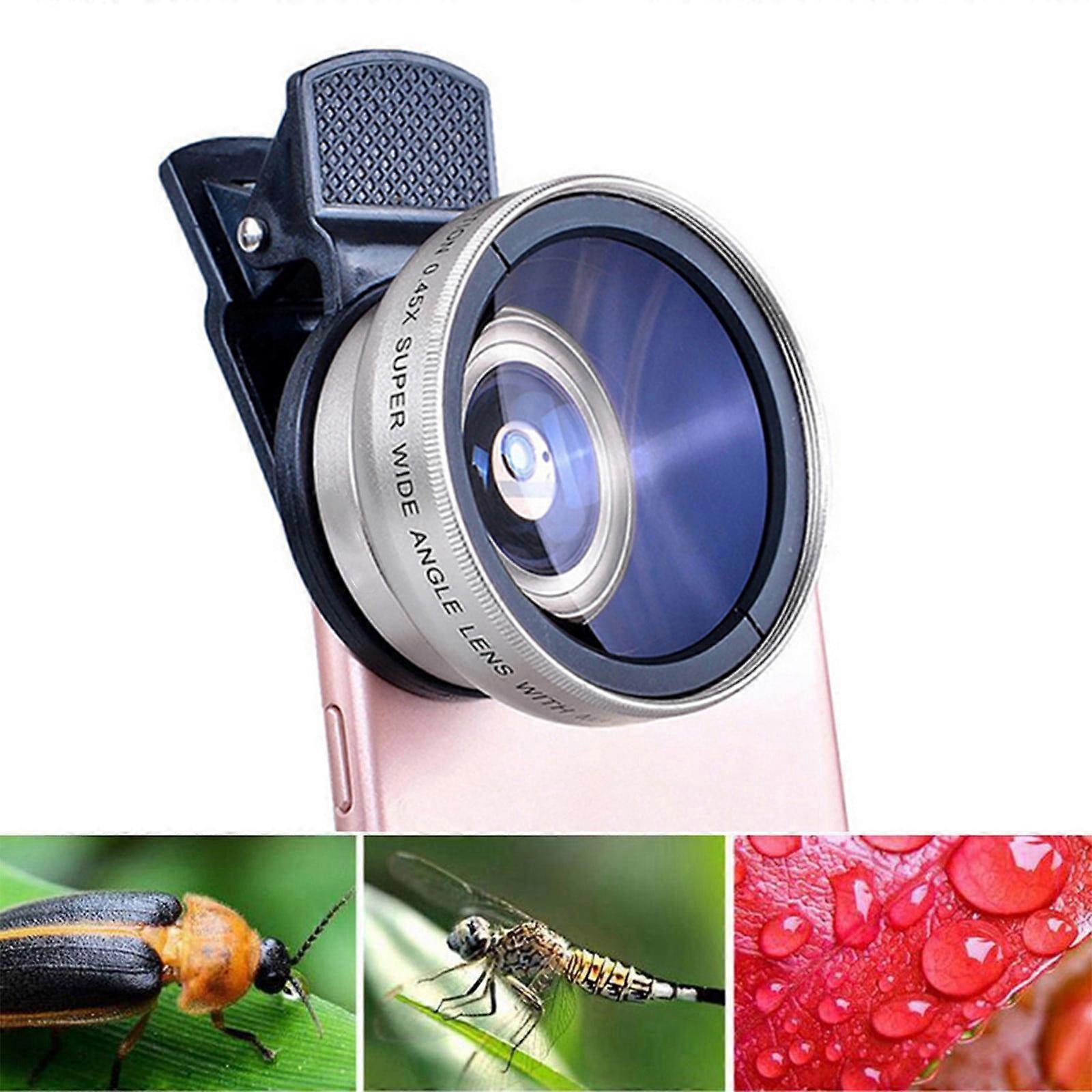 Herrnalise 0.45X 49UV Super Wide Angle & Macro Lens, Clip-On 2-in-1 Kit Compatible with iPhone & Cellphone for Vlogging