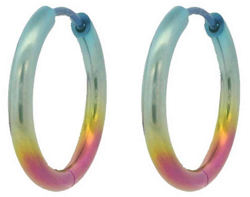 Ti2 Titanium Medium Round Hinged Hoop Earrings - Rainbow