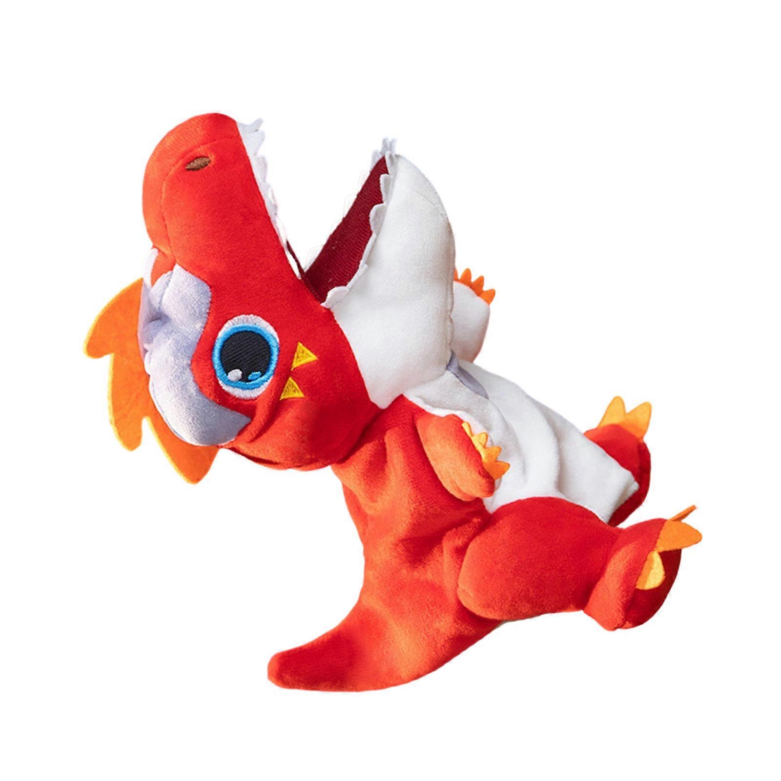 Green Dinosaur Stuffed Animal Hand Puppet Movable Mouth Plush Toy For Preschool Learning Interactive Storytelling Pretend Play Game  Red