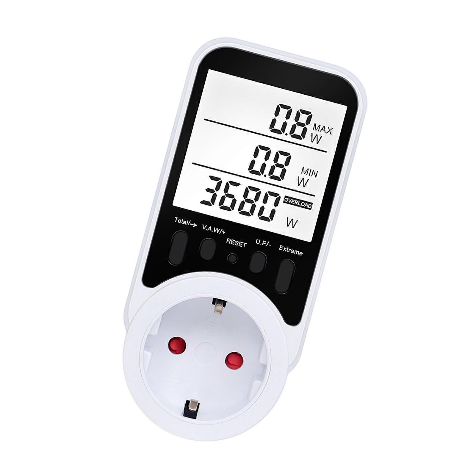 Plug In Socket Power Meter With LCD Display Auto Cost Calculator Overloads Protections Wide Ranges Voltages Detection Multicolor