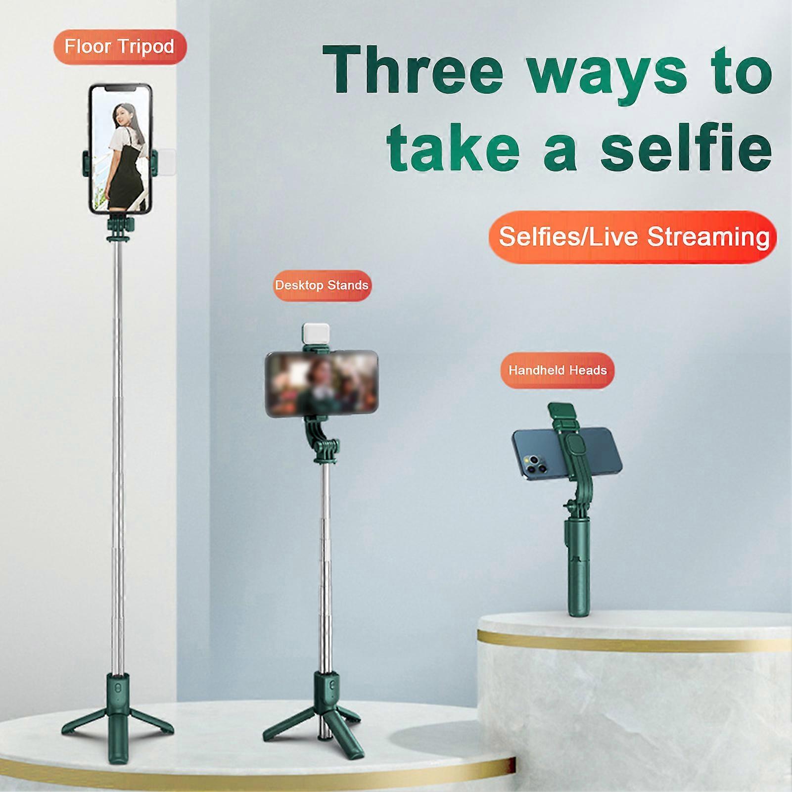 SUSUchens Selfie Stick with Stable Tripod Detachable Wireless Remote Design Fill Light Selfie Stick for Travel Green