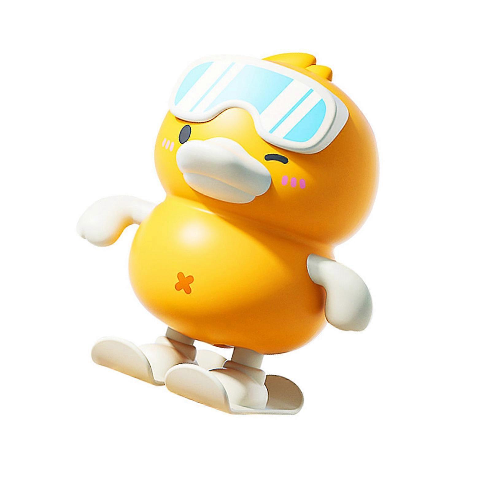 Kids Wind up Snowsports Duck Toy Safe Not Toxic Plastic Building Jumping Motion Educational Shade Recognition Activity  Yellow