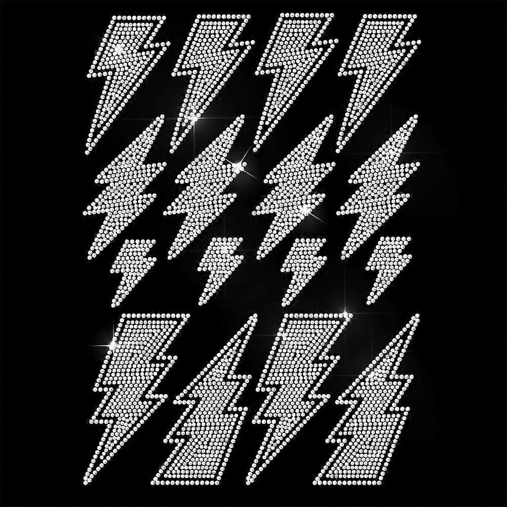 White Rhinestone Iron on Transfer Lightning Bling Diamond Hotfix Patches for Clothes 11.6"x8.2" Large Iron On Sequin Applique for Jeans Jacket Caps Ba