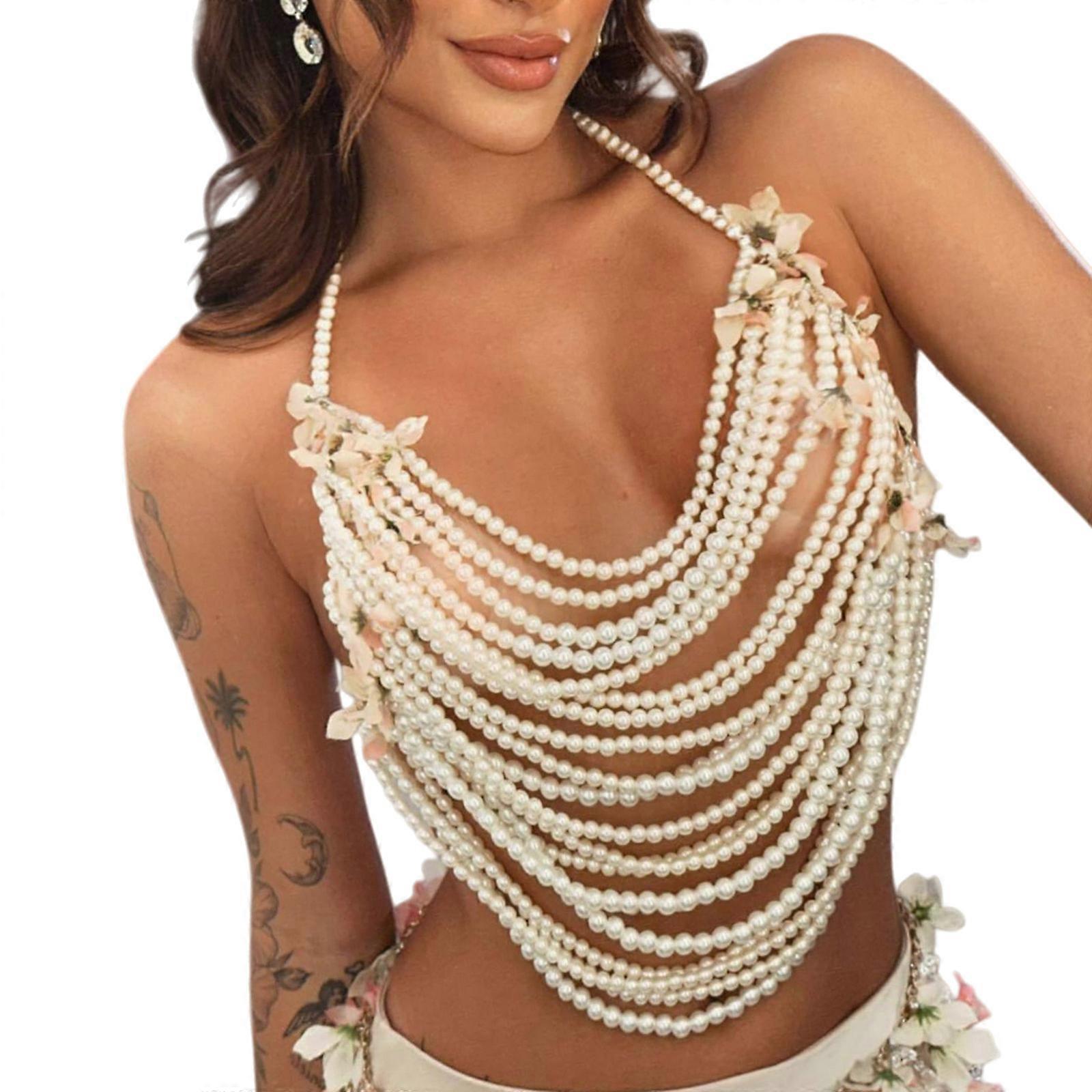 Adjustable Imitation Pearls Chains Comfortable Layered Bodice Accessory Chest Ornament Chain Formal Casual Occasions Multicolor