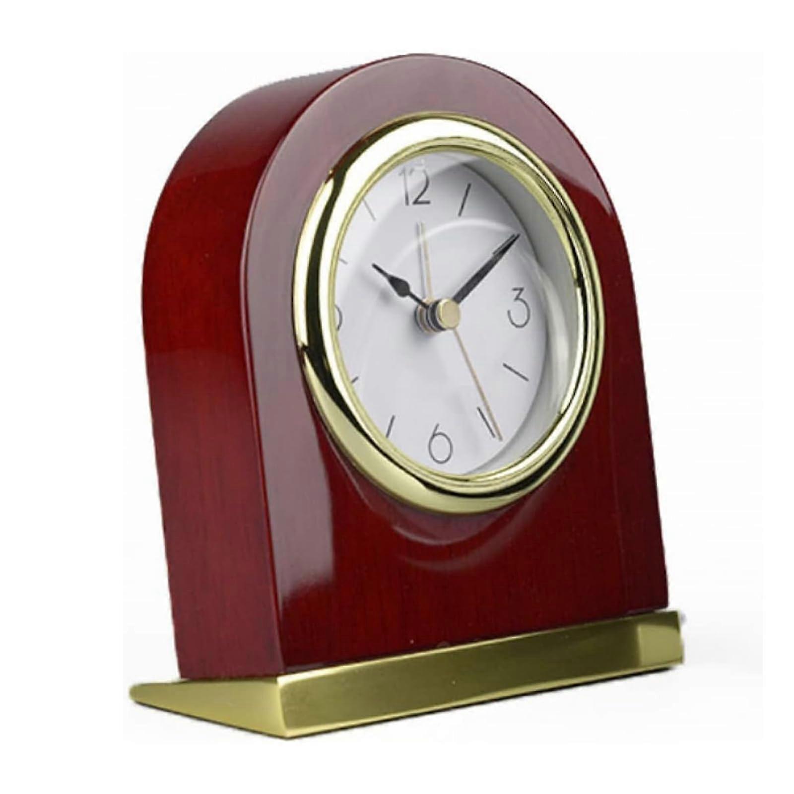 Quartz Table Clock with Wooden Base, Retro Small Desk Clock for Living Room, Bedroom, Office Decor Brown