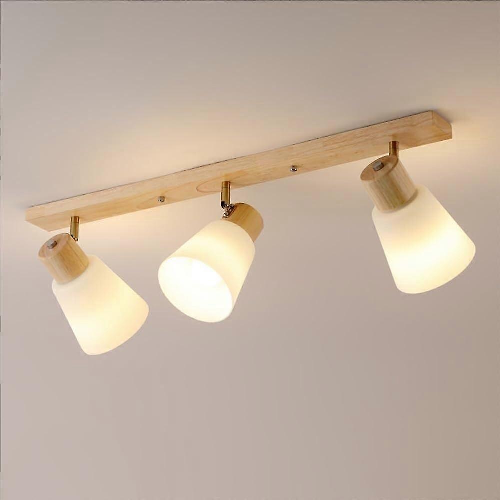 Modern Ceiling Track Light 3Light Adjustable Wooden Base E27 Semi Flush Rotatable Fixture for Kitchen Island