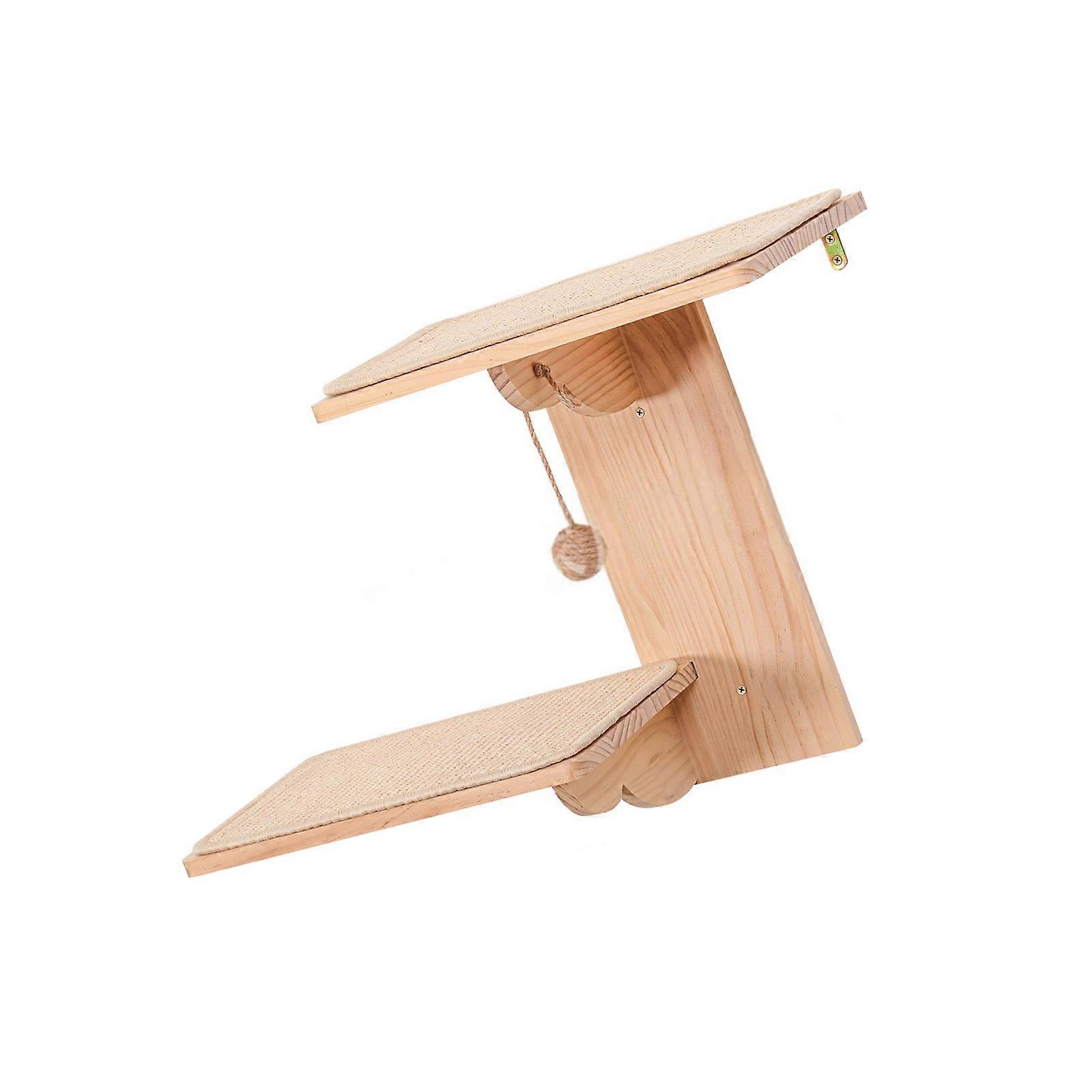 Vertical Spaces Saving Wall Mounted Double Layer Sisal Cats Perches Wooden Cats Bed for Small Spaces Multiple Cats Families Multicolor