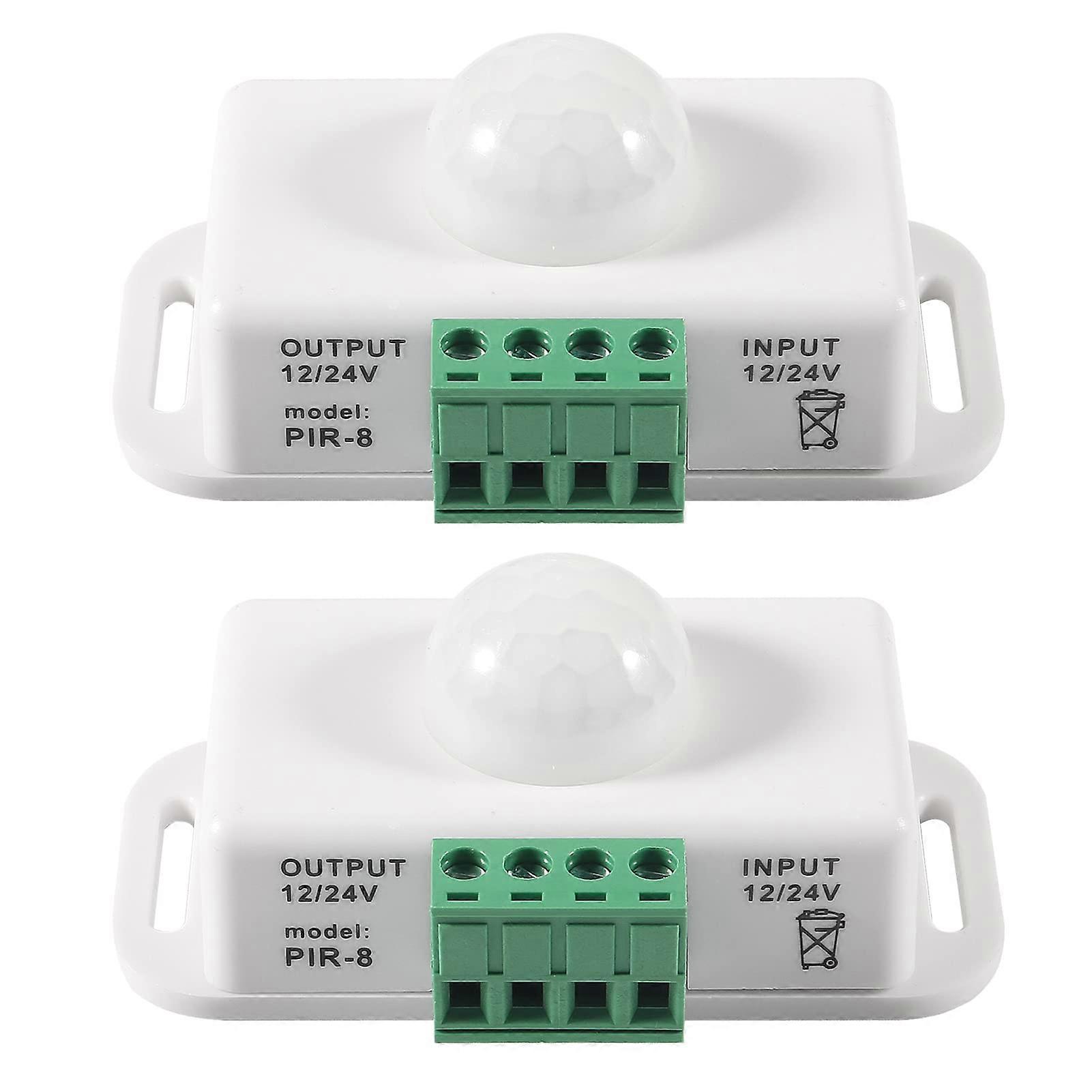 2 Pack DC 12V 24V PIR Motion Sensor Switch with Adjustable Delay Timer for LED Lighting – White