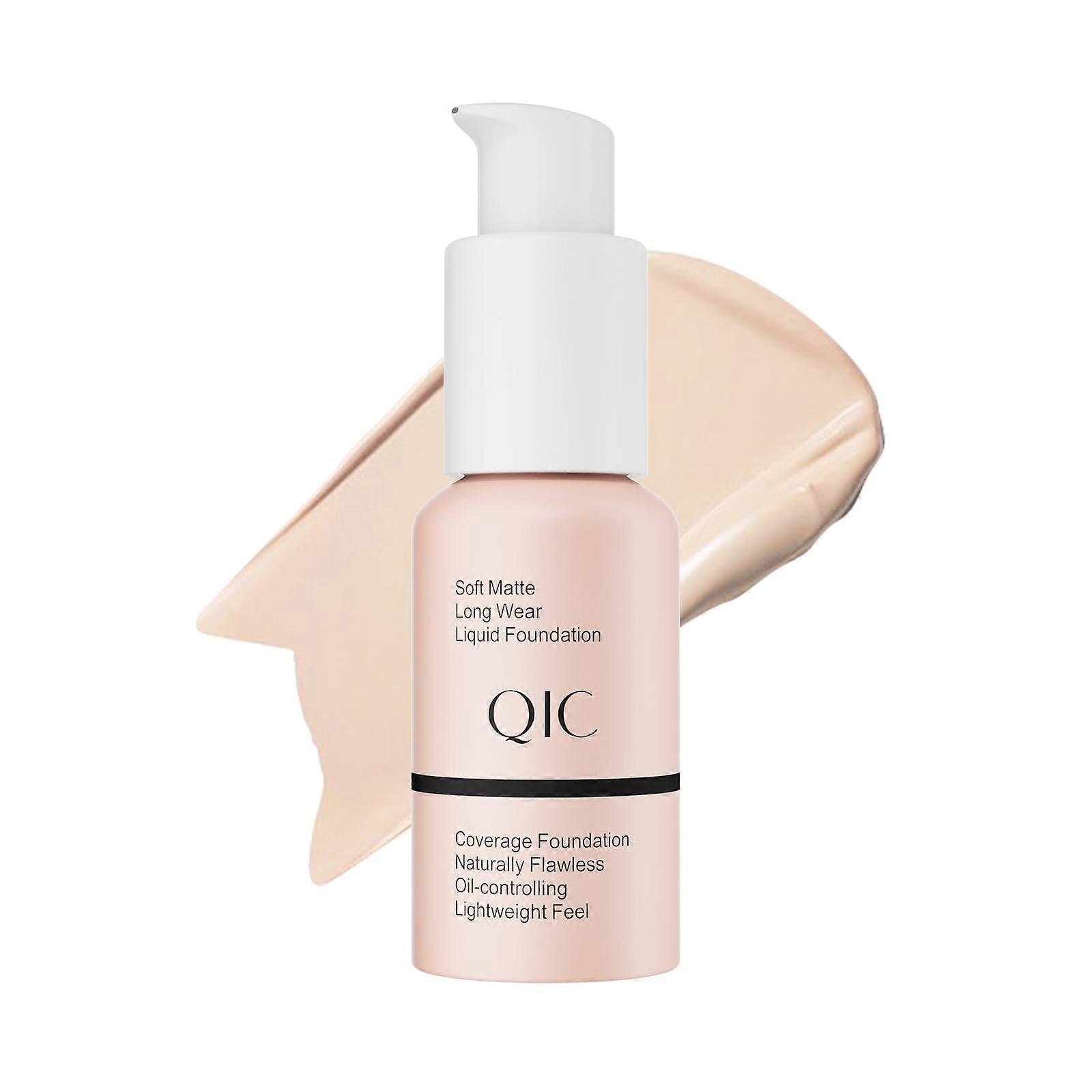 Liquid Foundation Full Coverage Matte Satin Finish Vegan LongLasting Porcelain Shade